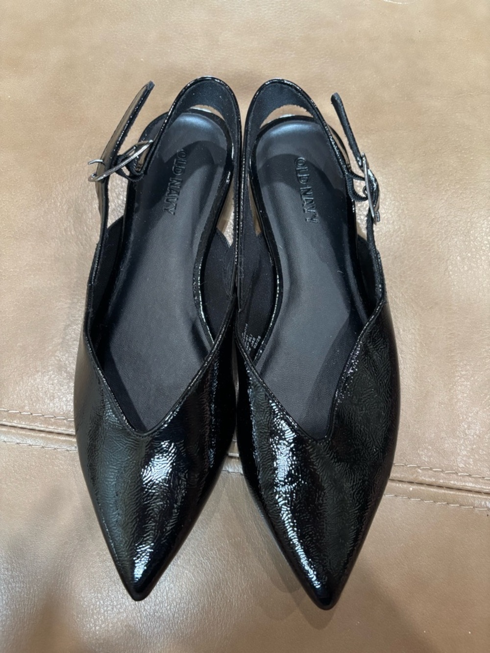 Old Navy Black Patent Faux-Leather Pointed Slingback minimalist flats - Picture 2 of 7